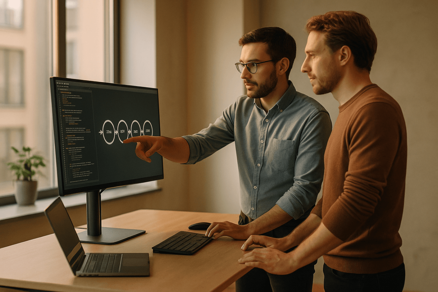 Software engineers collaborating on a CI/CD pipeline