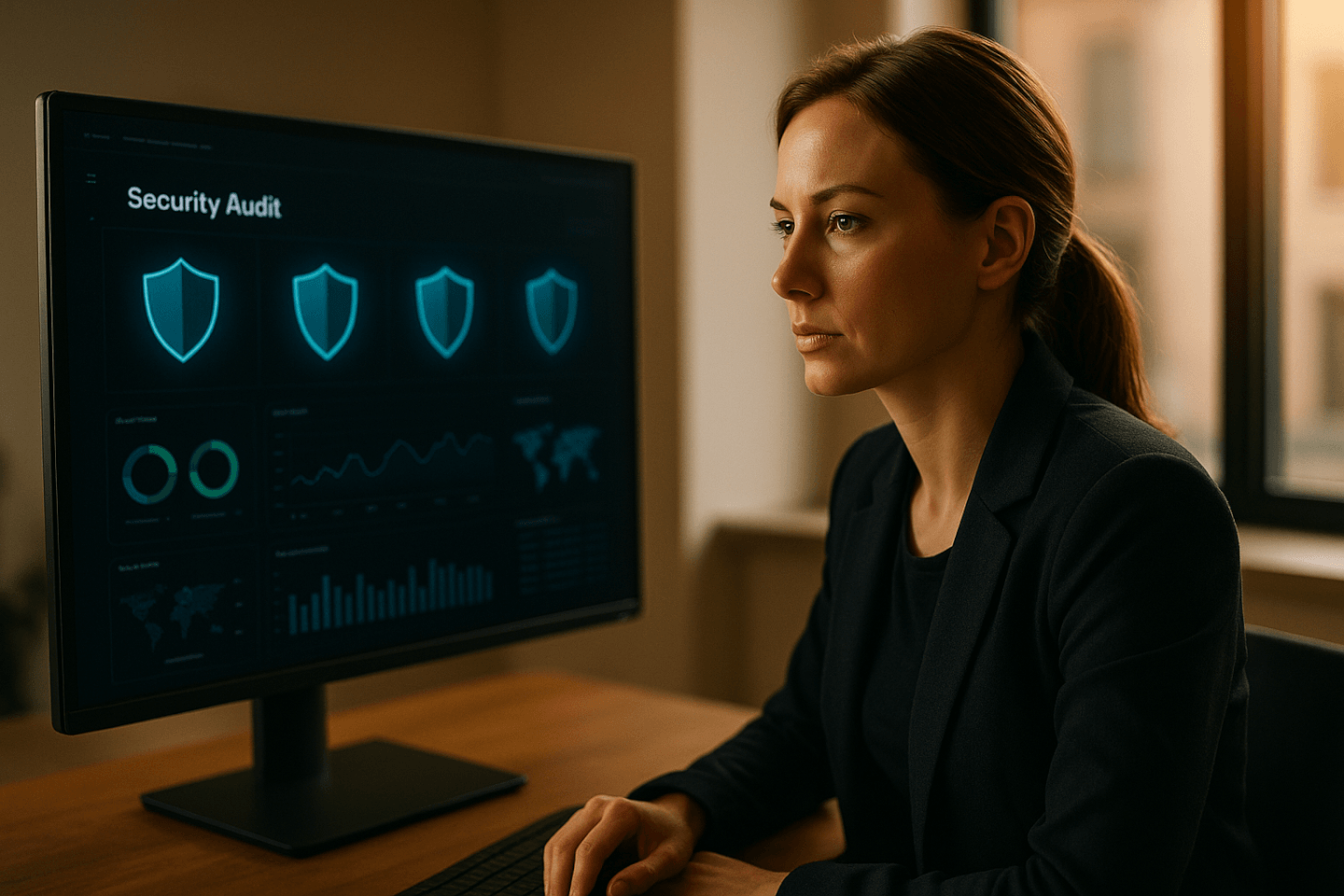 Cybersecurity expert analyzing a security dashboard